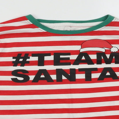 Made By Elves Boys Red Striped Cotton Basic Casual Size 7-8 Years Crew Neck Pullover - Team Santa