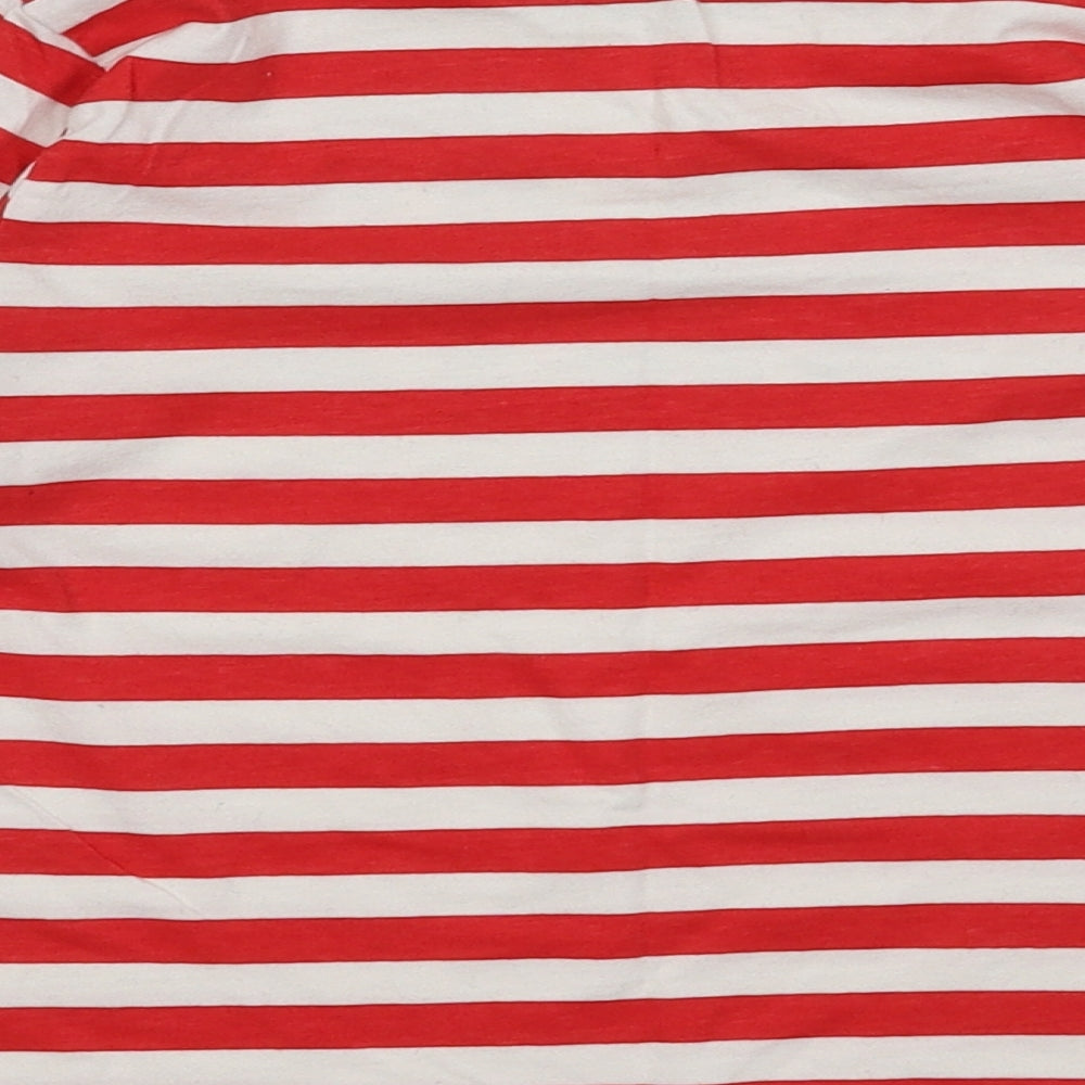 Made By Elves Boys Red Striped Cotton Basic Casual Size 7-8 Years Crew Neck Pullover - Team Santa
