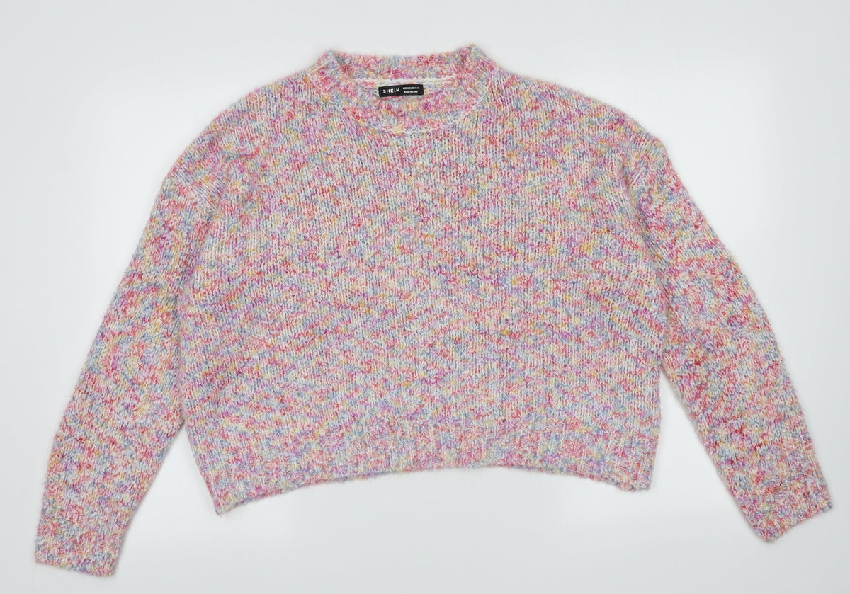 Additional front view of SHEIN women’s multicoloured geometric acrylic pullover sweatshirt, size M, pullover