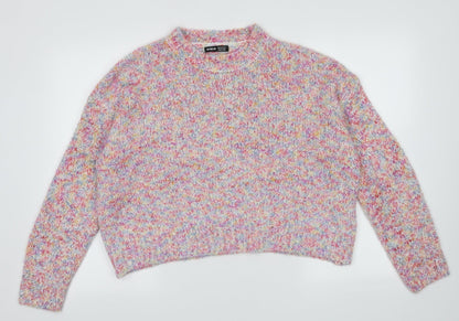Additional front view of SHEIN women’s multicoloured geometric acrylic pullover sweatshirt, size M, pullover