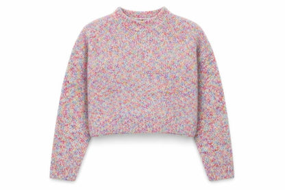 Front view of SHEIN women’s multicoloured geometric acrylic pullover sweatshirt, size M, pullover