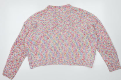 Back view of SHEIN women’s multicoloured geometric acrylic pullover sweatshirt, size M, pullover
