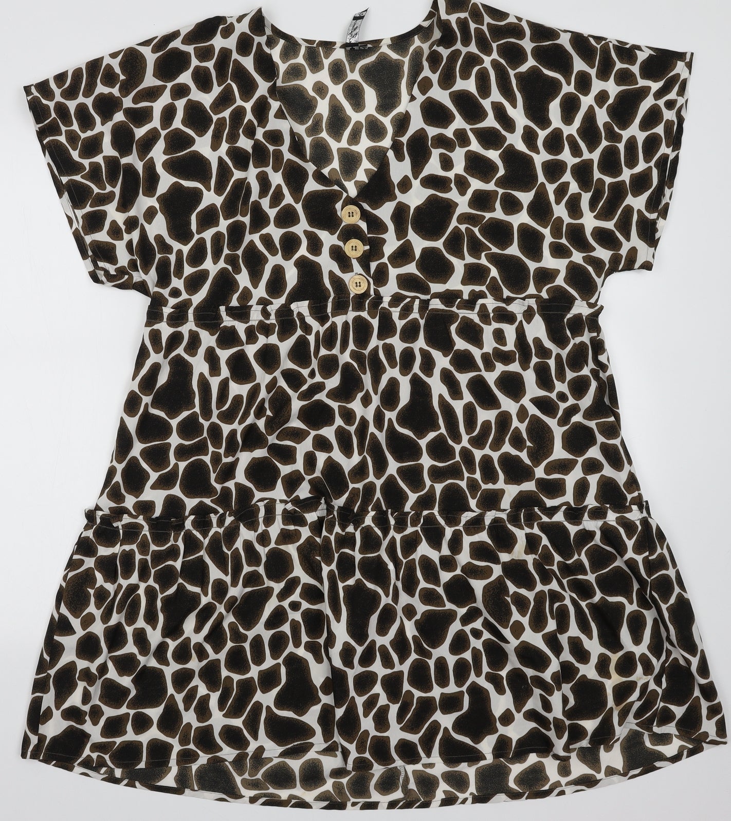 influence Womens Brown Animal Print Polyester A-Line  Size 12  V-Neck Pullover