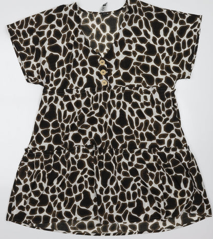 influence Womens Brown Animal Print Polyester A-Line  Size 12  V-Neck Pullover