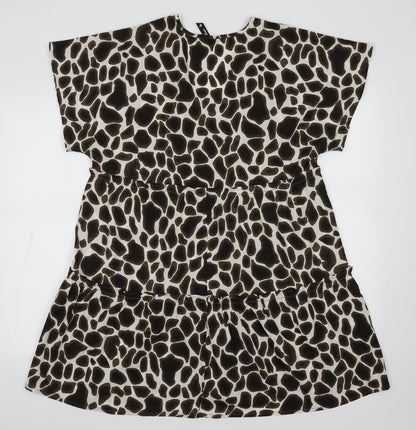 influence Womens Brown Animal Print Polyester A-Line  Size 12  V-Neck Pullover