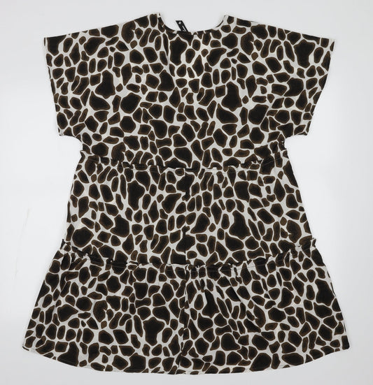 influence Womens Brown Animal Print Polyester A-Line  Size 12  V-Neck Pullover