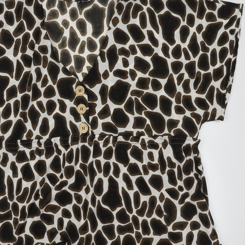 influence Womens Brown Animal Print Polyester A-Line  Size 12  V-Neck Pullover