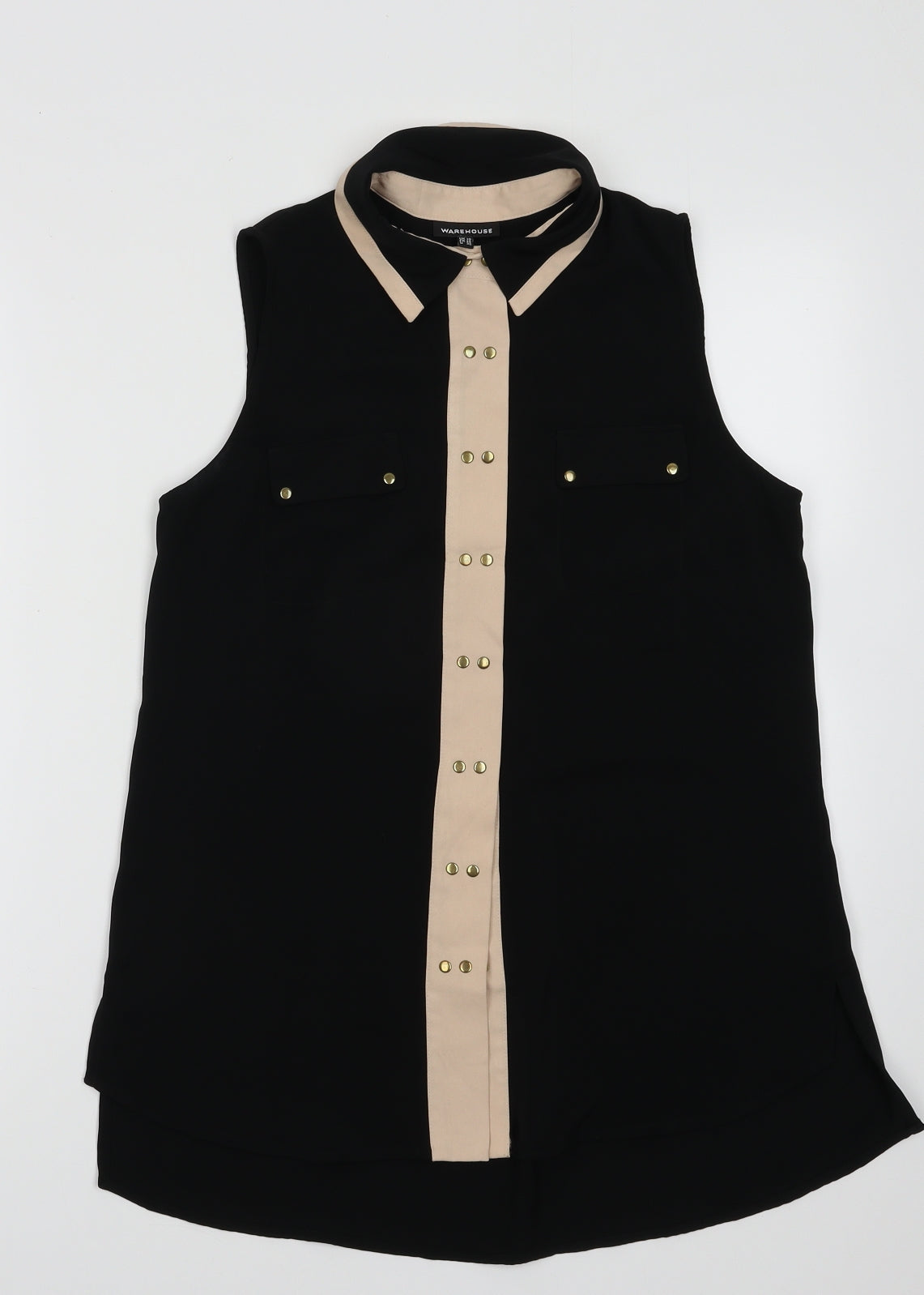 Womens UK Size 10 Warehouse Black Basic Button-Up