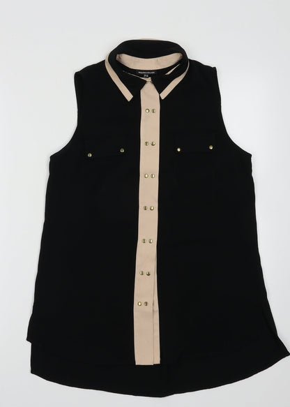Womens UK Size 10 Warehouse Black Basic Button-Up