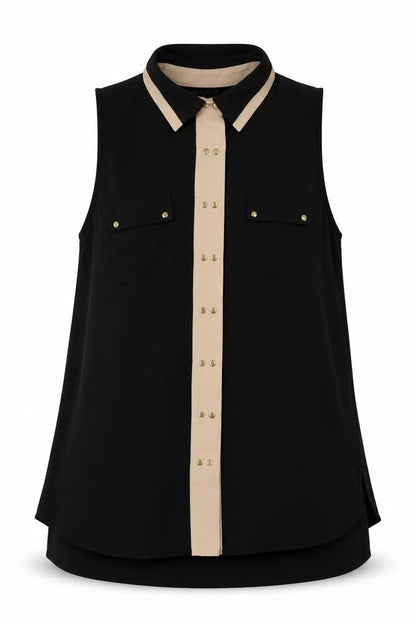 Womens UK Size 10 Warehouse Black Basic Button-Up