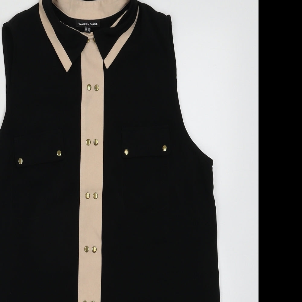 Womens UK Size 10 Warehouse Black Basic Button-Up