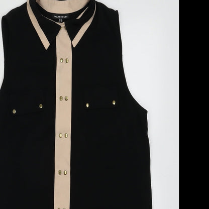 Womens UK Size 10 Warehouse Black Basic Button-Up