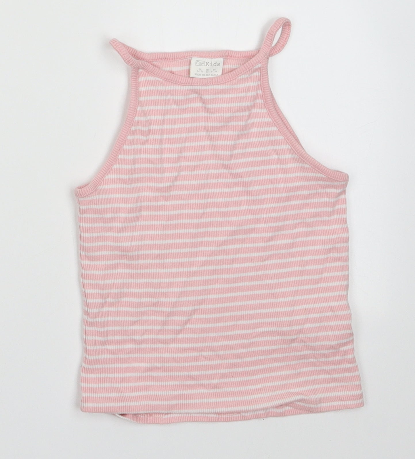 F&F Girls Pink Striped Cotton Basic Tank Size 8-9 Years Square Neck Pullover