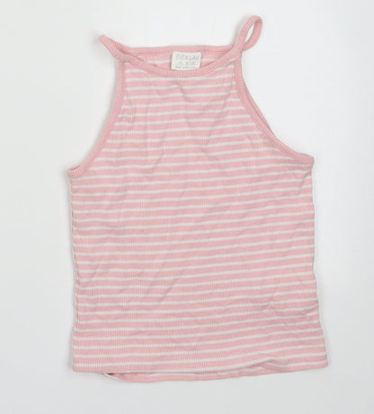 F&F Girls Pink Striped Cotton Basic Tank Size 8-9 Years Square Neck Pullover