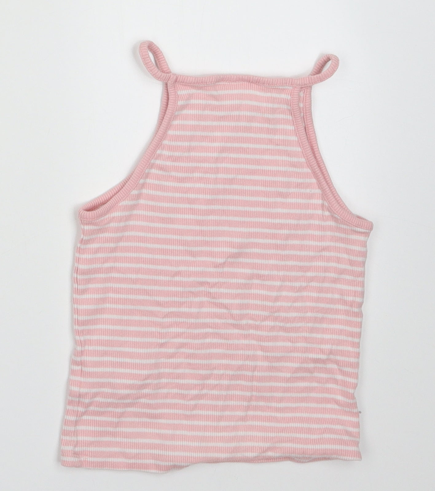 F&F Girls Pink Striped Cotton Basic Tank Size 8-9 Years Square Neck Pullover
