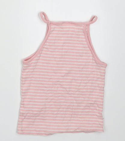 F&F Girls Pink Striped Cotton Basic Tank Size 8-9 Years Square Neck Pullover