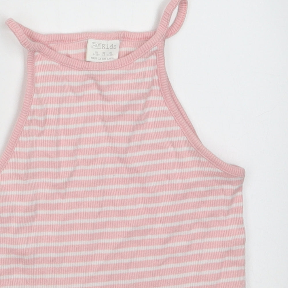 F&F Girls Pink Striped Cotton Basic Tank Size 8-9 Years Square Neck Pullover
