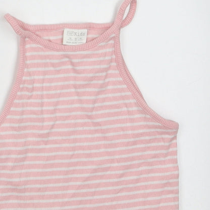F&F Girls Pink Striped Cotton Basic Tank Size 8-9 Years Square Neck Pullover