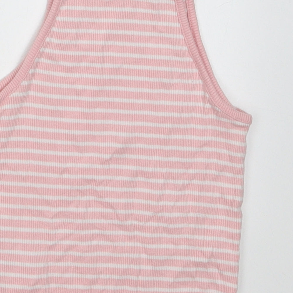 F&F Girls Pink Striped Cotton Basic Tank Size 8-9 Years Square Neck Pullover