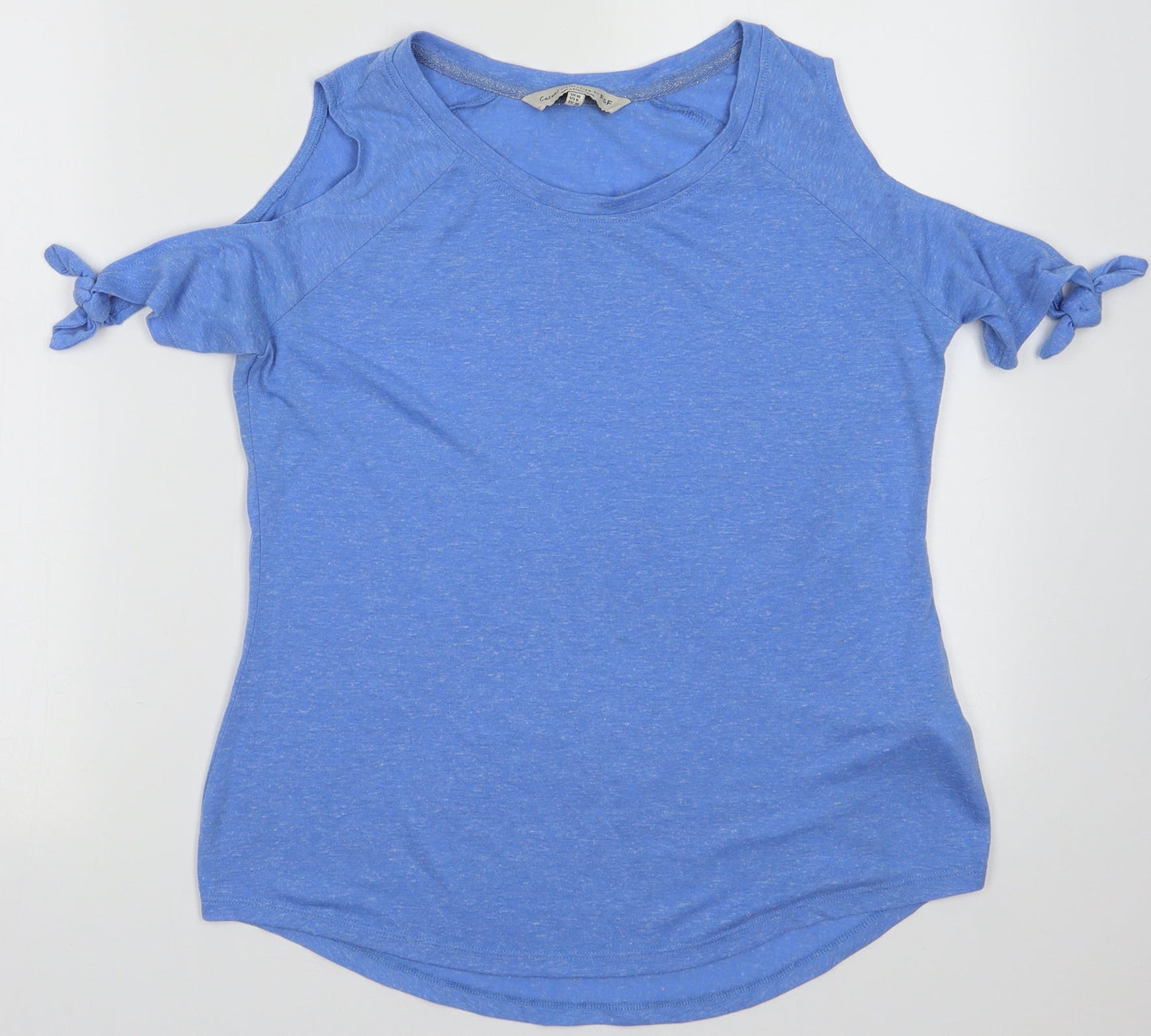 F&F Womens Blue  Polyester Basic T-Shirt Size 10 Crew Neck - cold shoudler