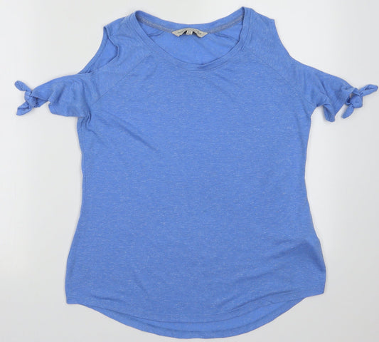 F&F Womens Blue  Polyester Basic T-Shirt Size 10 Crew Neck - cold shoudler
