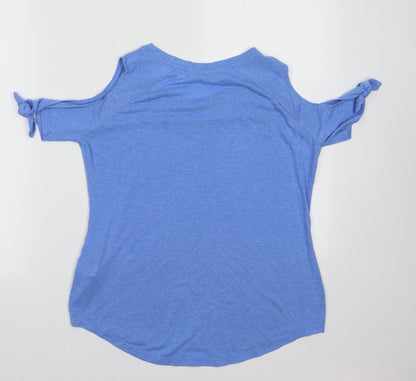 F&F Womens Blue  Polyester Basic T-Shirt Size 10 Crew Neck - cold shoudler