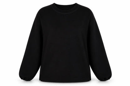 Front view of Paramour women’s black polyester pullover sweatshirt, size M, pullover