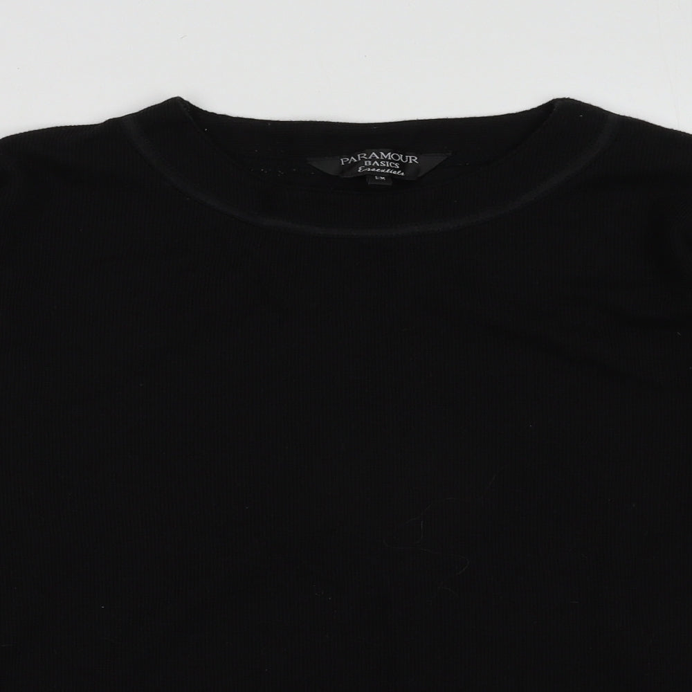 Close-up detail of Paramour women’s black polyester pullover sweatshirt, size M, pullover