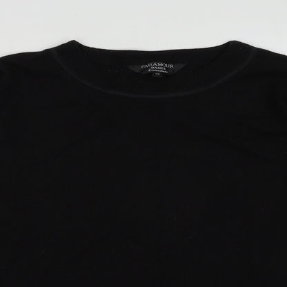 Close-up detail of Paramour women’s black polyester pullover sweatshirt, size M, pullover