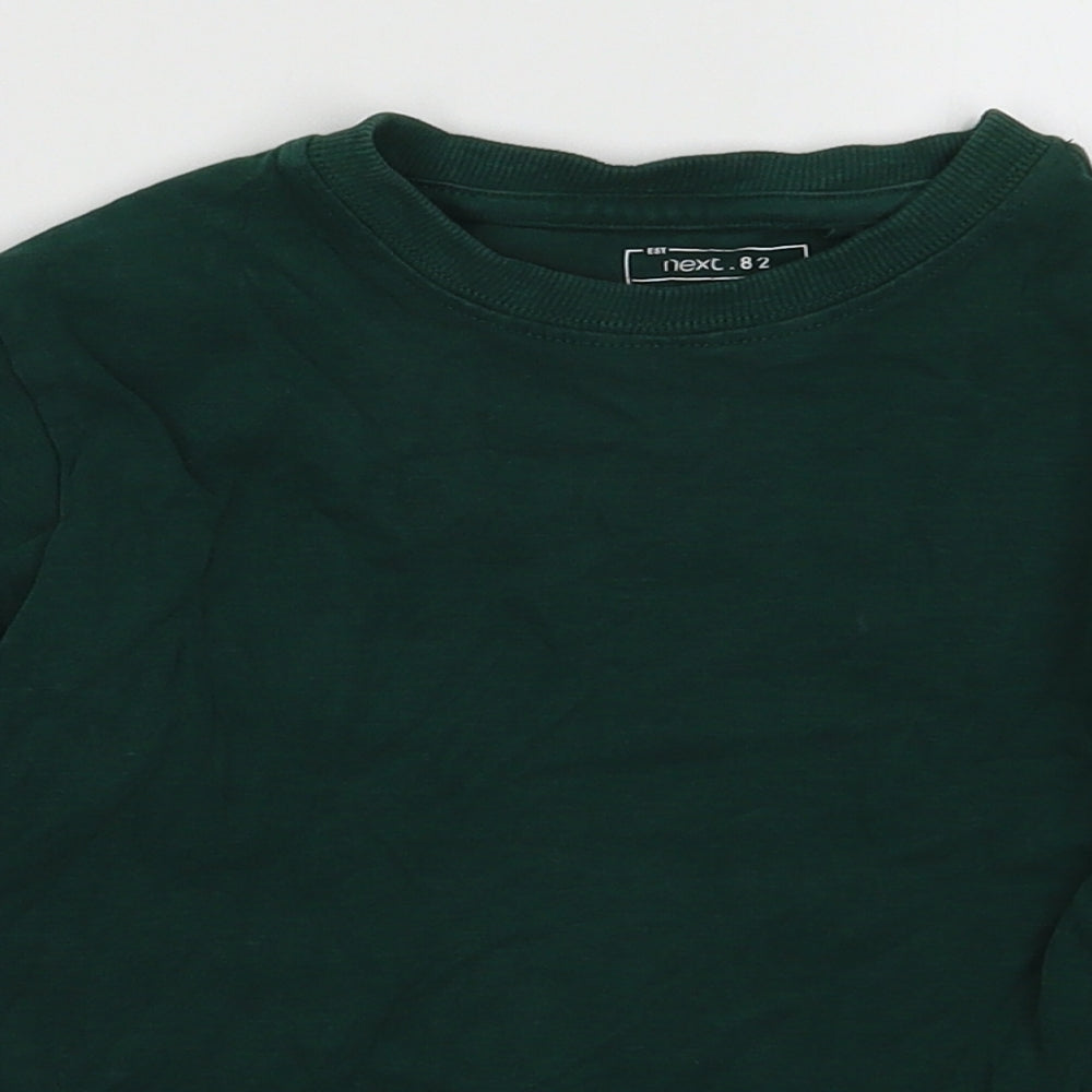 Close-up detail of Next boys’ green cotton pullover sweatshirt, size 6, years pullover