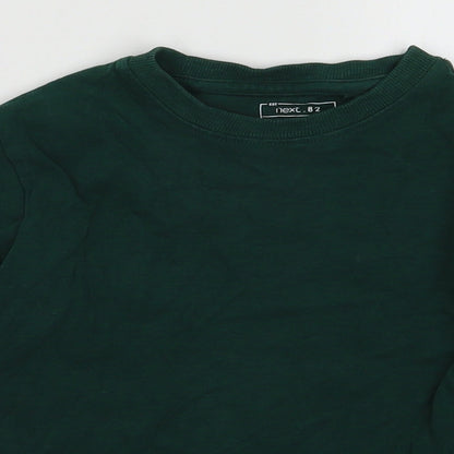 Close-up detail of Next boys’ green cotton pullover sweatshirt, size 6, years pullover