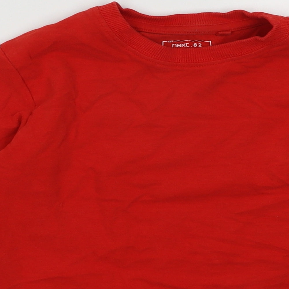 Close-up detail of Next boys’ red cotton pullover sweatshirt, size 6, years pullover
