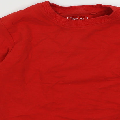 Close-up detail of Next boys’ red cotton pullover sweatshirt, size 6, years pullover