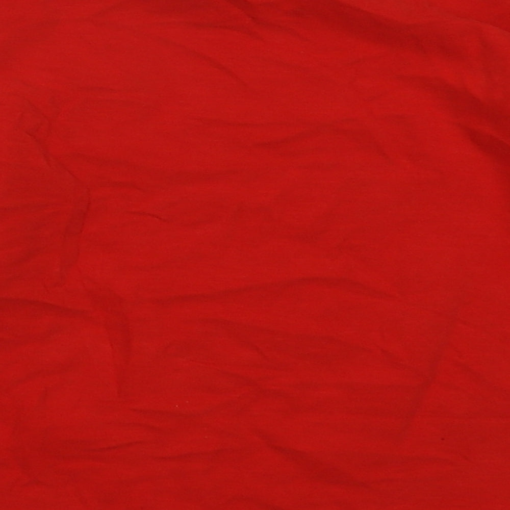 Brand and care label for Next boys’ red cotton pullover sweatshirt, size 6, years pullover
