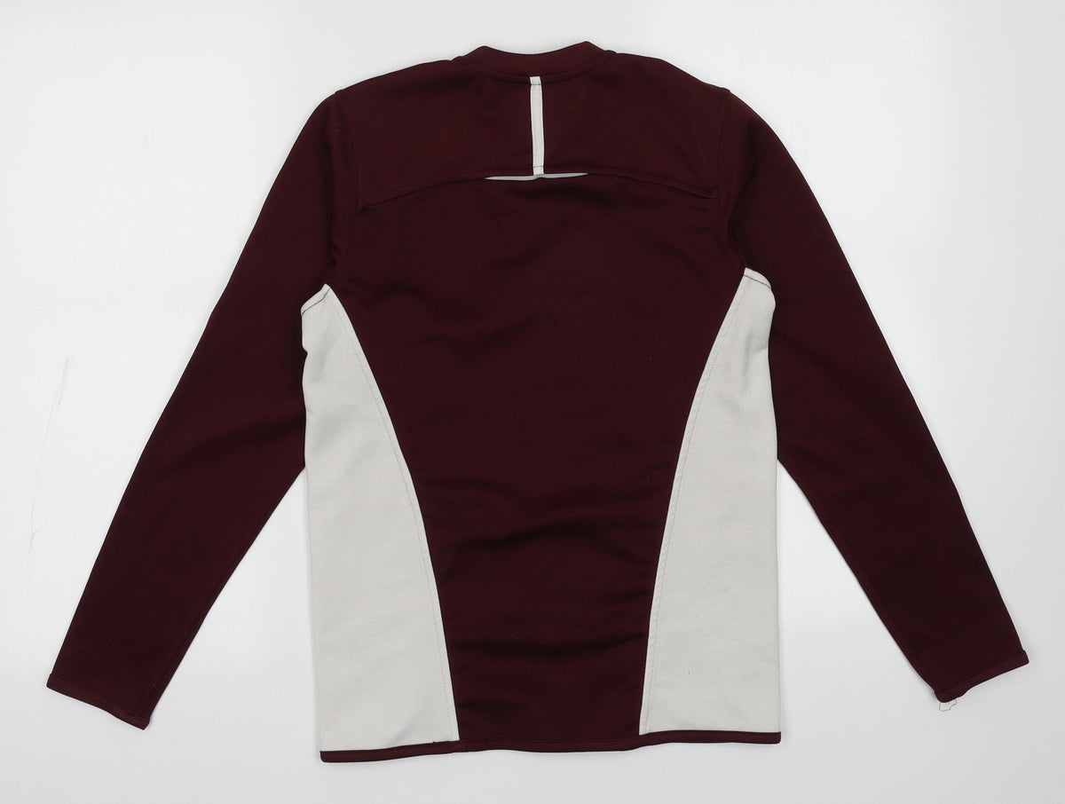 Back view of Aptus men’s purple polyester pullover sweatshirt, size S