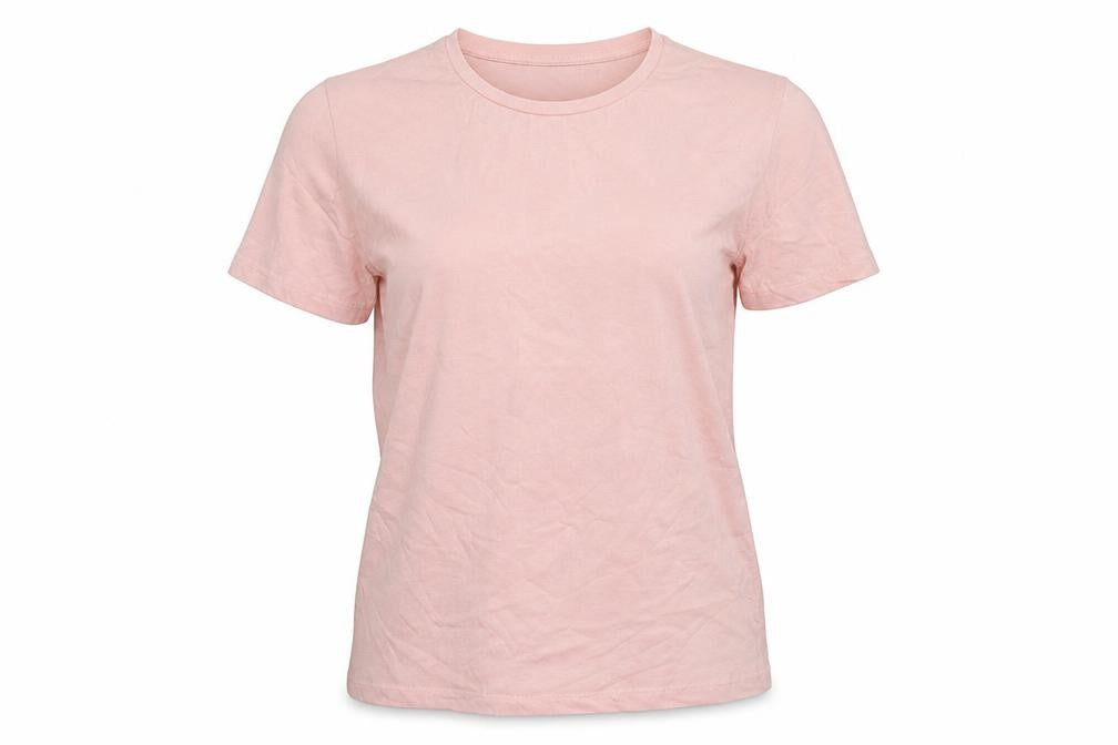 Front view of Jetty women’s pink polyester basic t-shirt, size S, crew neck