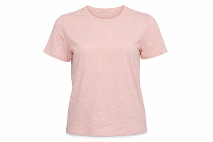 Front view of Jetty women’s pink polyester basic t-shirt, size S, crew neck