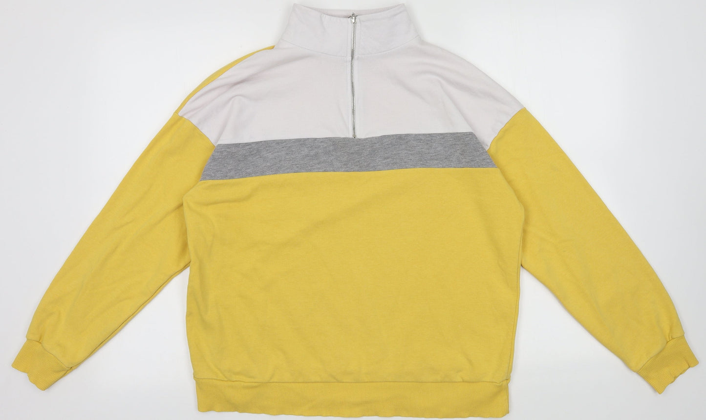 New Look Womens Yellow Striped Cotton Pullover Sweatshirt Size 12  Zip