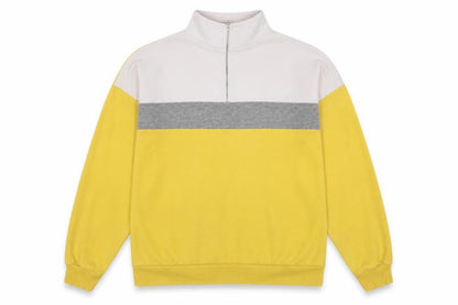 Front view of New Look women’s yellow striped cotton pullover sweatshirt, size UK 12, zip