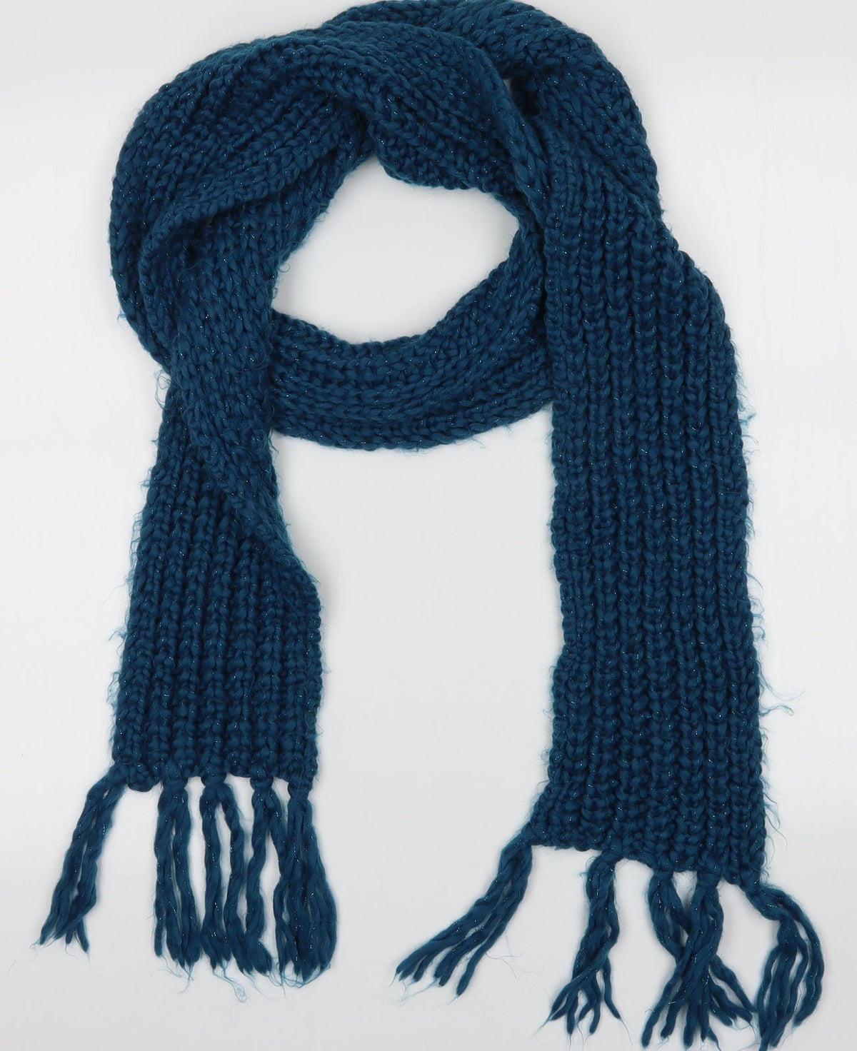 Front view of Preworn women’s blue acrylic scarf