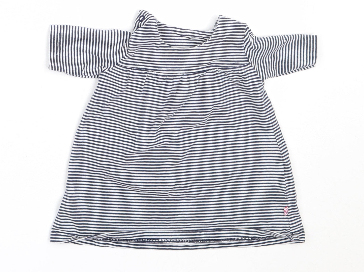 Marks and Spencer Girls Blue Striped Cotton Fit & Flare  Size 0-3 Months  Round Neck