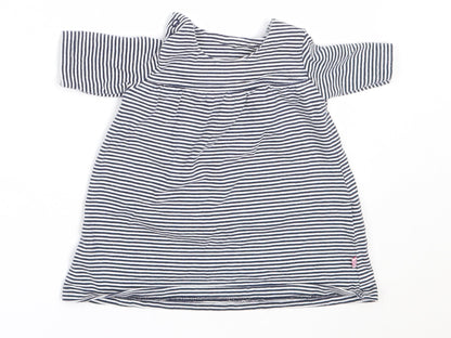 Marks and Spencer Girls Blue Striped Cotton Fit & Flare  Size 0-3 Months  Round Neck