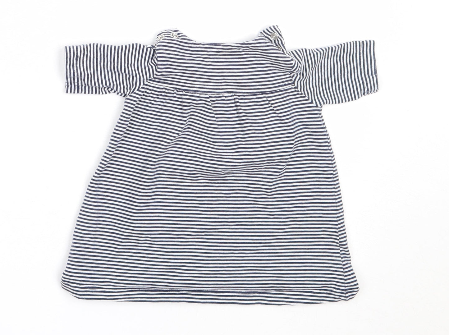 Marks and Spencer Girls Blue Striped Cotton Fit & Flare  Size 0-3 Months  Round Neck