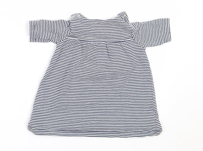 Marks and Spencer Girls Blue Striped Cotton Fit & Flare  Size 0-3 Months  Round Neck