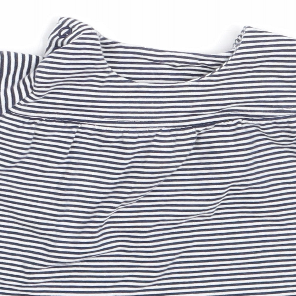 Marks and Spencer Girls Blue Striped Cotton Fit & Flare  Size 0-3 Months  Round Neck