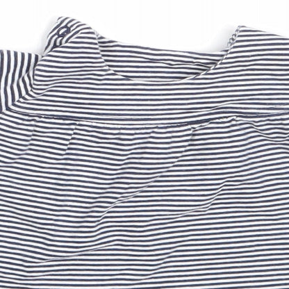 Marks and Spencer Girls Blue Striped Cotton Fit & Flare  Size 0-3 Months  Round Neck