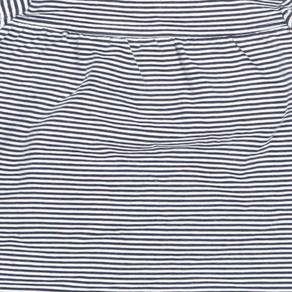 Marks and Spencer Girls Blue Striped Cotton Fit & Flare  Size 0-3 Months  Round Neck