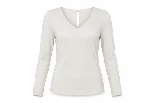 Front view of Vera Moda women’s beige v-neck polyester jumper, size M