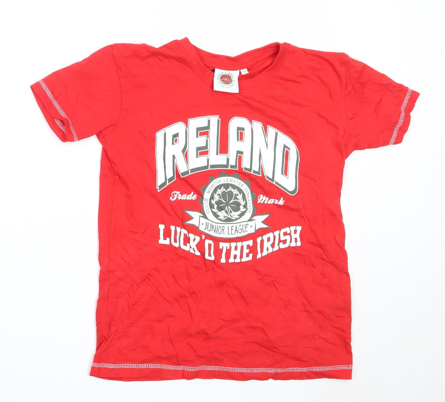 Preworn Boys Red  Cotton Basic T-Shirt Size 11-12 Years Round Neck  - ireland