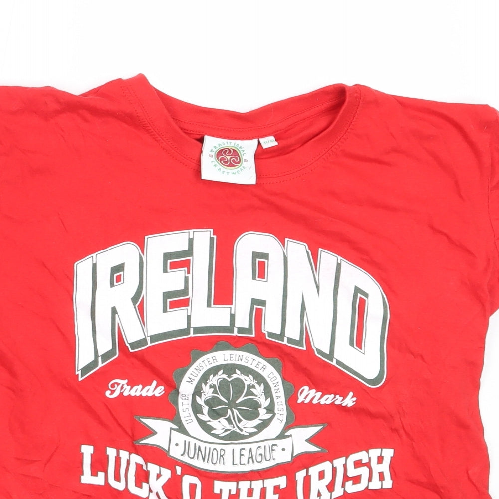Preworn Boys Red  Cotton Basic T-Shirt Size 11-12 Years Round Neck  - ireland